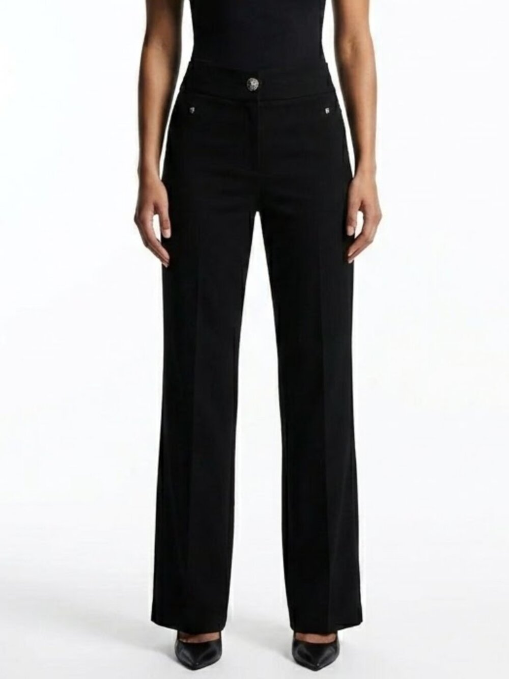 Anne Klein Corporate Goth Black Trousers Lion Head Button 16P